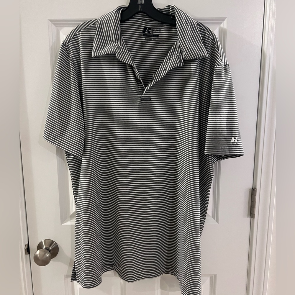 Russell Athletic Black and White Striped Polo Shirt